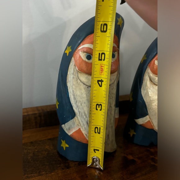 Santa Set of 2 Handcarved and Painted Blue Moon and Stars - Picture 2 of 6